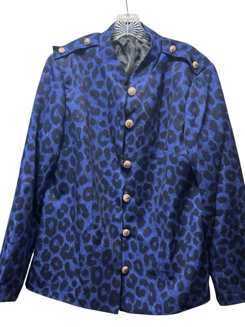 Blue and Black Leopard Print Button Front Jacket